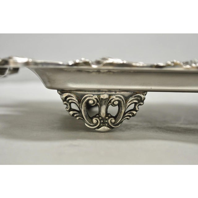 Vintage Victorian Silver Plated Narrow Twin Handle Bar Serving Platter Tray For Sale In Philadelphia - Image 6 of 11