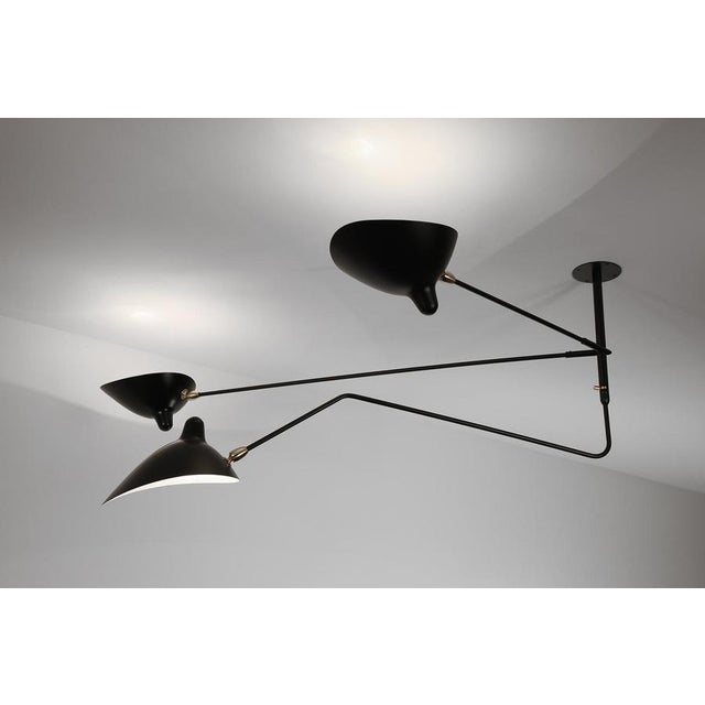Black Suspension Two Fixed and One Rotating Curved Arm Lamp from Serge Mouille For Sale - Image 3 of 10