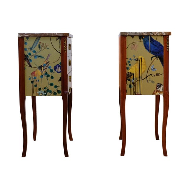 1950s Pair of Louis XV Style Chest With Gold Christian Lacroix Pattern and Marble Top For Sale - Image 4 of 7