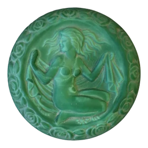 Art Deco Malachite Green Bohemian Glass Box Nude Female Figure, Czech