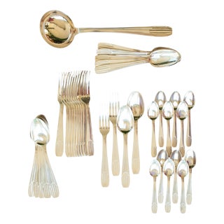 French Art Deco Silver-Plated Cutlery Set for 12, 1930-1940s, Set of 37 For Sale