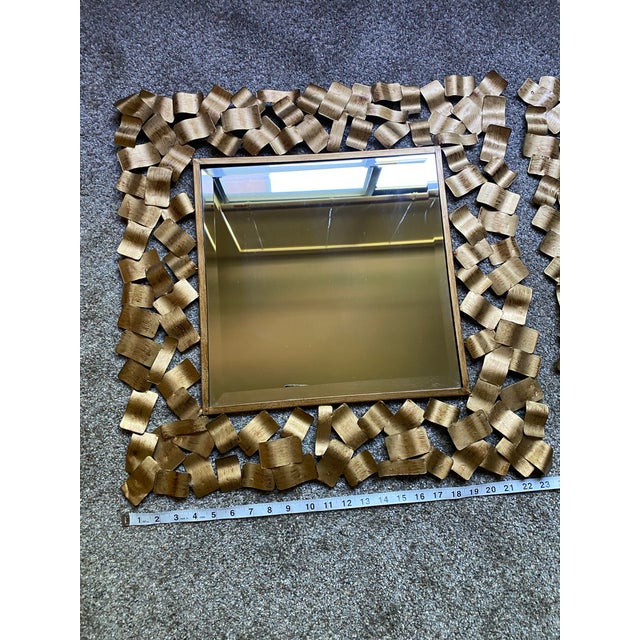 Contemporary Contemporary Gold-Tone Messed Metal Wall Mirror 2 Modern Capulin Mirrors, Horchow Style- Set of 2 For Sale - Image 3 of 8