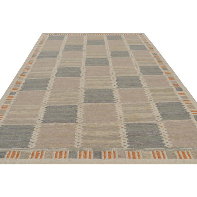 Mid-Century Modern Rug & Kilim’s Scandinavian Style Rug With Beige-brown and Blue Patterns 10x14 For Sale - Image 3 of 6
