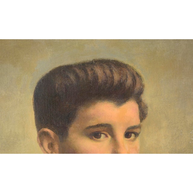 Realism "The Child Star" Mid Century Portrait of a Boy With Brown Eyes Oil on Canvas by William Robert Shulgold For Sale - Image 3 of 10