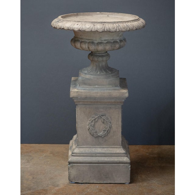 Late 19th Century Large English Campana Garden Urn or Planter Pot on Square Plinth Base For Sale - Image 5 of 13