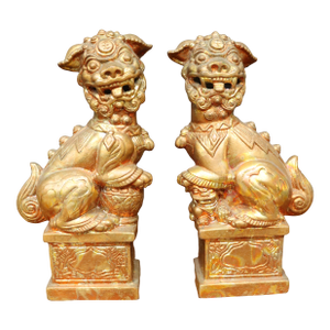 Gilded Chalk-Ware Foo Dog Pair