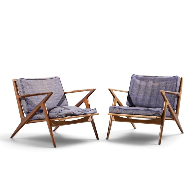 Poul Jensen for Selig Mid Century Walnut Z Lounge Chairs - Pair Each chair measures: 29.75 wide x 32.5 deep x 27 high,...