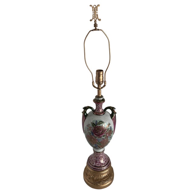 Vintage Japanese Moriage Floral Porcelain Vase Table Lamp For Sale - Image 4 of 16