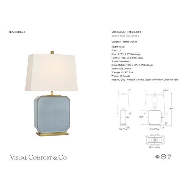 Thomas O'Brien by Visual Comfort Signature Monique 20" Table Lamp in Silk Blue with Linen Shade Designer: Thomas O'Brien...