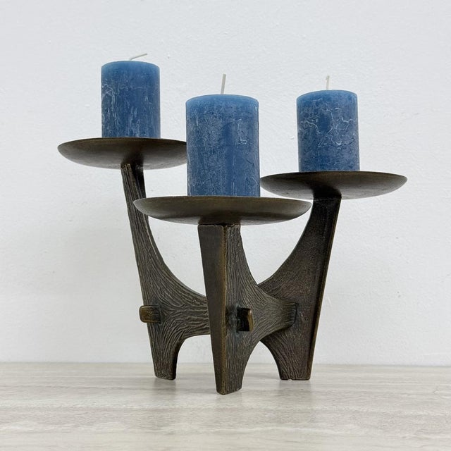 Metal Modernist Sculptural Brutalist Bronze Metal Candleholder, France, 1960s For Sale - Image 7 of 18