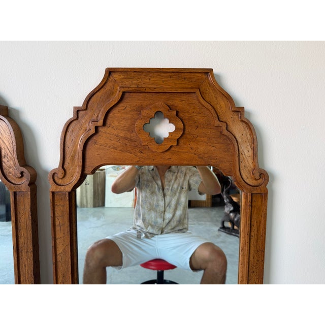 1970’s Vintage Thomasville Walnut Wall Mirrors – A Pair For Sale - Image 4 of 12