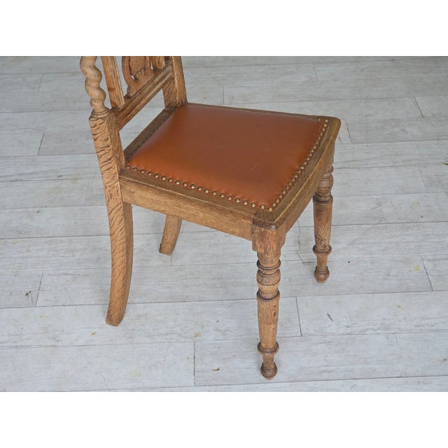 Danish Dining Chairs in Carved Oak and Leather, 1930s, Set of 4 For Sale - Image 4 of 18