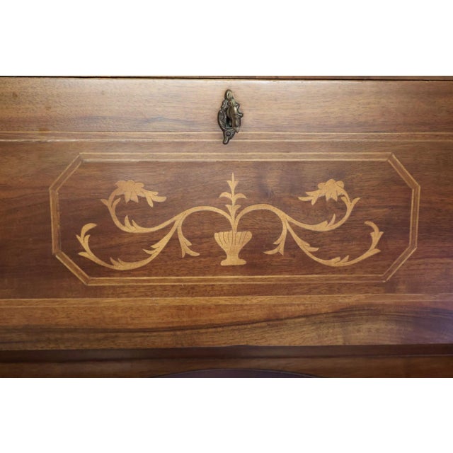 Brown Italian Bombe Walnut Marquetry Secretary Desk, Circa 1950s For Sale - Image 8 of 18