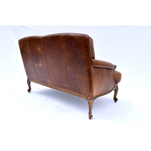Vintage Leather Loveseat After Restoration Hardware, Usa For Sale - Image 10 of 12