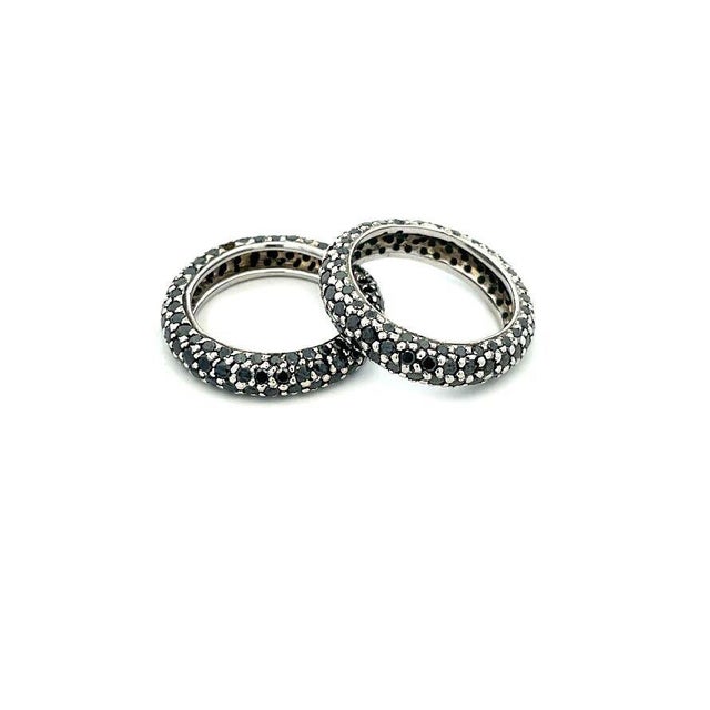 Black Diamond 12k White Gold Estate Pave Set Double Band Ring Size 6 For Sale - Image 4 of 4