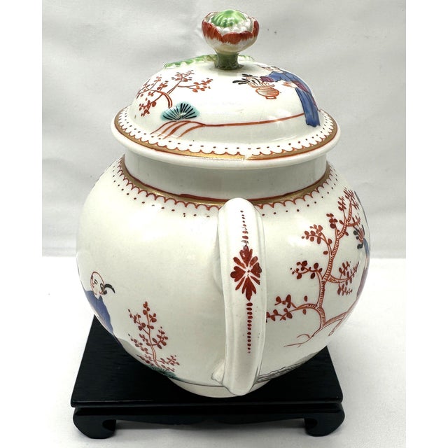 Mid 18th Century Antique 18th Century First Period Worcester Porcelain Teapot Mandarin Pattern Dr Wall Era For Sale - Image 5 of 16