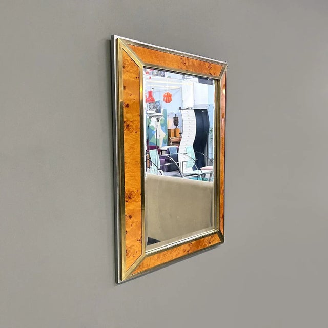 Italian Modern Briar Root, Brass and Chromed Metal Wall Mirror attributed to D.I.D., 1980s For Sale - Image 3 of 12