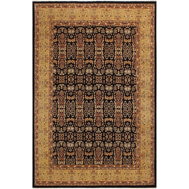 1980s Bohemien Ziegler Blue Gold Hand-Knotted Wool Rug - 9'1'' X 11'7'' For Sale
