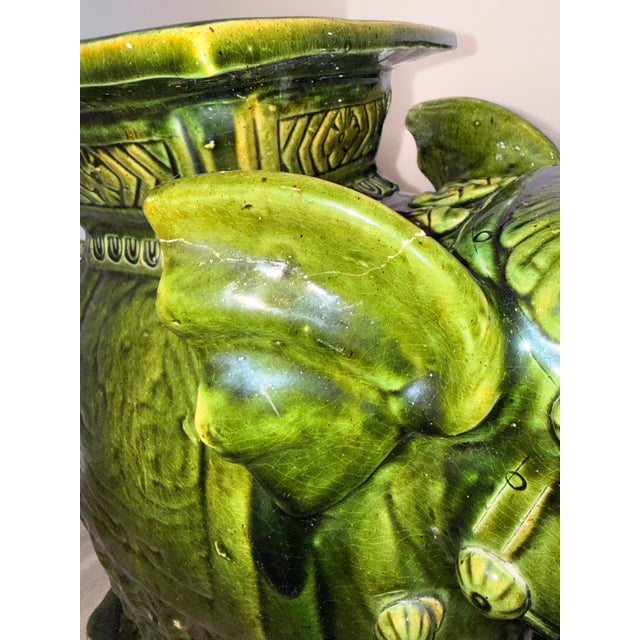 Hollywood Regency Emerald Green Ceramic Elephant Plant Stands – Pair For Sale - Image 14 of 17