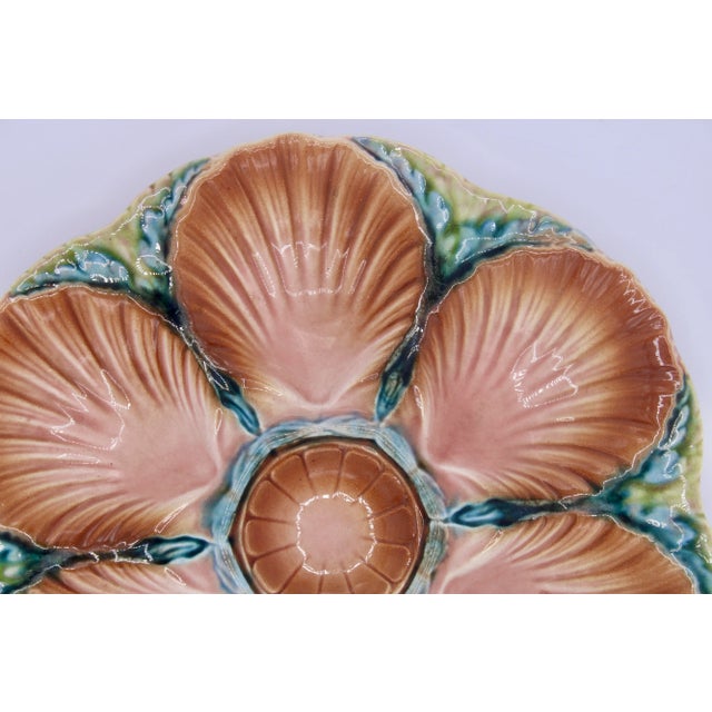 Ceramic 1940s French Art Deco Blue Green and Peach Ceramic Oyster Plate For Sale - Image 7 of 11