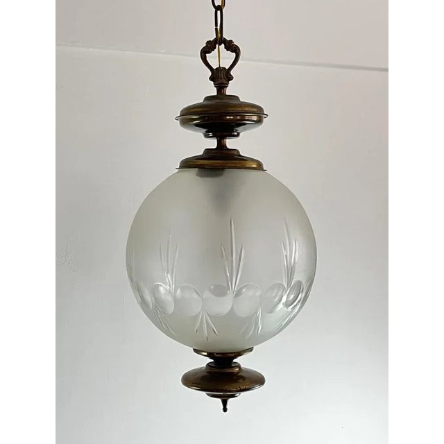 Vintage Bronze and Glass Chandelier, Italy, 1970s For Sale - Image 6 of 9