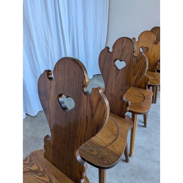 1970s Farmhouse Tyrolean Chair with Heart Cutout Back, 1970s, Set of 8 For Sale - Image 5 of 18