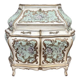 Mid-Century Hand Painted Italian Bombe Secretary Chest of Drawers For Sale