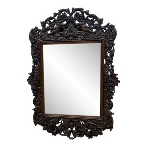 Antique French Mirror Framed Hanging Wall Mirror Cherubs Beveled Rectangular Oak