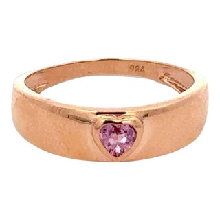 18k Rose Gold Signet Ring Heart Cut Pink Sapphire Ring Size 7 For Sale