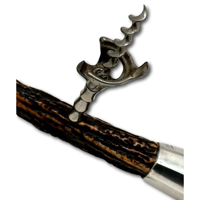 Oversize Antique American Sterling Silver Mounted Stag Horn Antler Wine Corkscrew & Bottle Opener - Early 1900s For Sale - Image 9 of 12