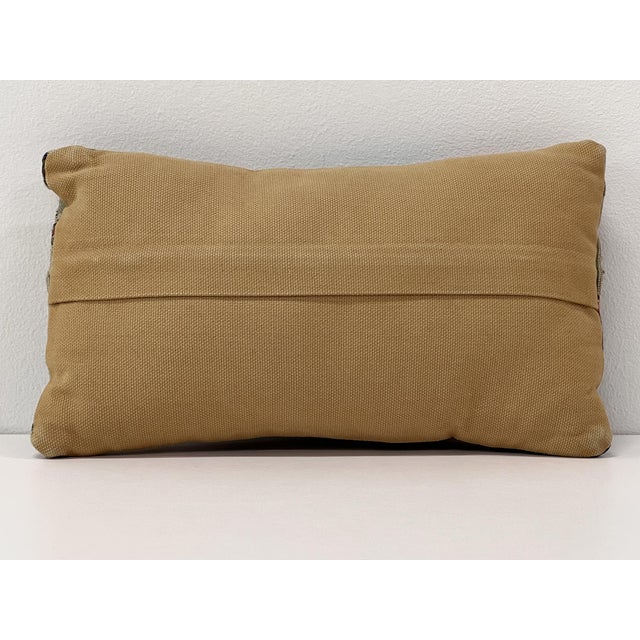 Turkish #1 Vintage Turkish Kilim Accent Pillow | Handwoven Wool Decorative Cushion | 7 in X 12 In For Sale - Image 3 of 9