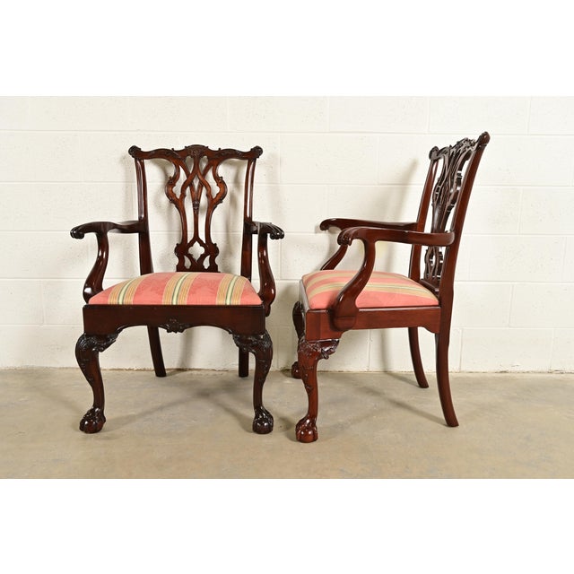 Kindel Furniture Chippendale Carved Mahogany Dining Arm Chairs, Set of Six For Sale - Image 9 of 12