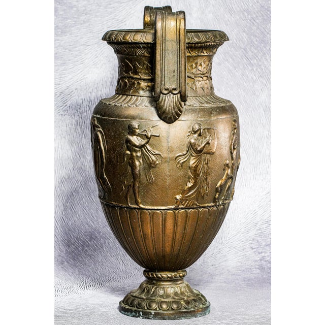 Large Cast Metal Antique Victorian Neoclassical Greek Grand Tour Style Urn Vase For Sale - Image 9 of 12