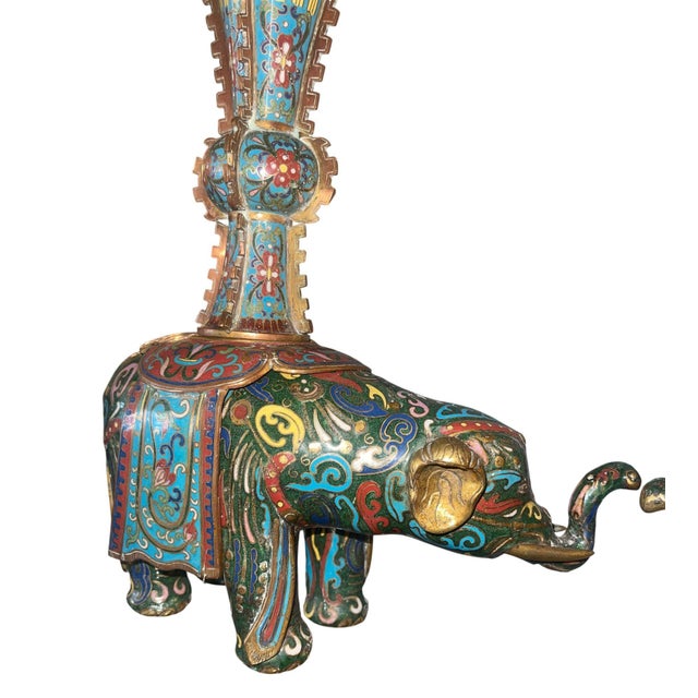 Pair of 19th Century Chinese Cloisonné Elephant Gu Vases For Sale - Image 4 of 10