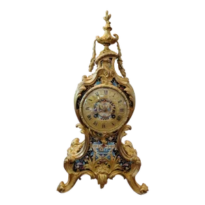 Antique French Gilt Bronze Champleve Enamel Clock