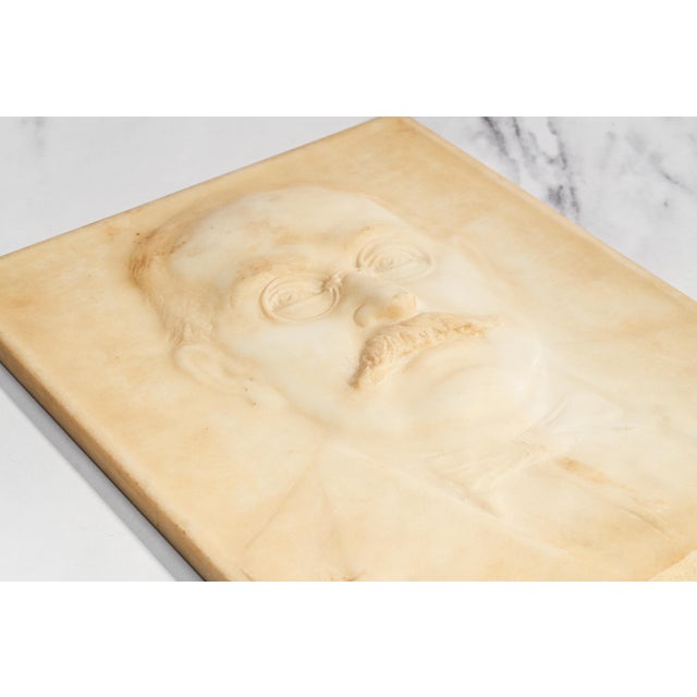 Stately Antique Carved Marble Portrait Plaque Man Glasses Mustache Artist Signed Austrian Home Decor Art Sculpture For Sale In New York - Image 6 of 16