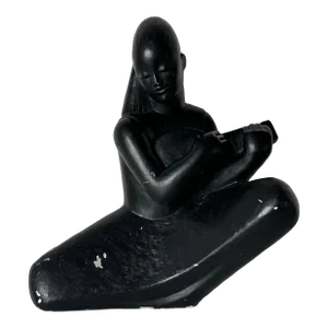 1960's Rima Padova Black Plaster Sculpture of a Lady Playing Guitar