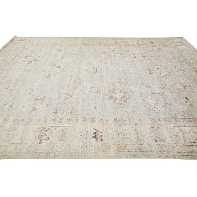 Modern Gray Modern Handmade Floral Oushak Style Wool Rug For Sale - Image 3 of 8