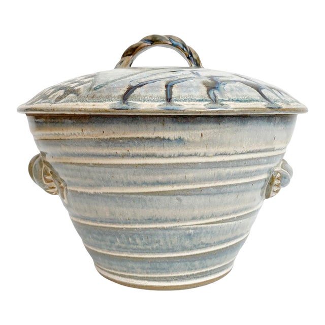 1990s Artisan Wheel Thrown Casserole Bowl With Lid For Sale