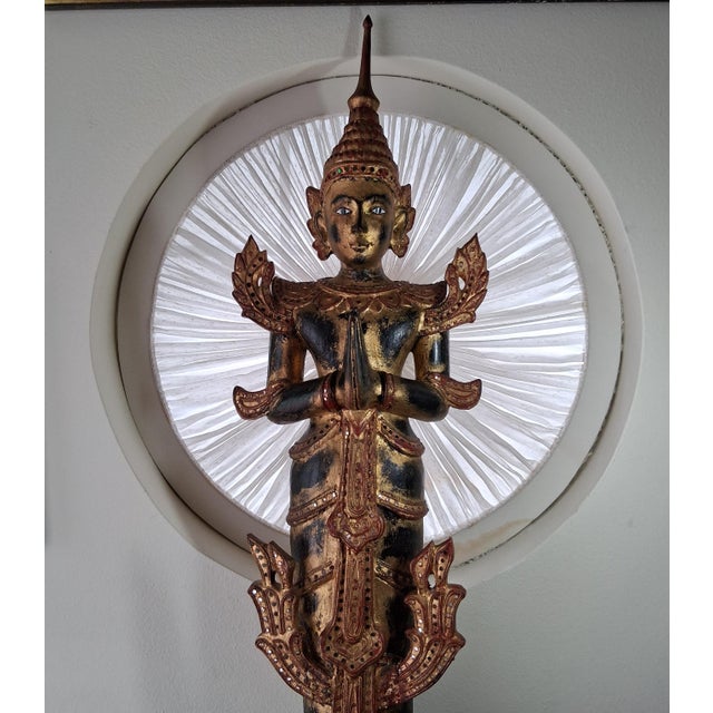 Large Antique Burmese Carved Gilt Wood Theppanom Guardian Statue 47” Tall For Sale - Image 9 of 9
