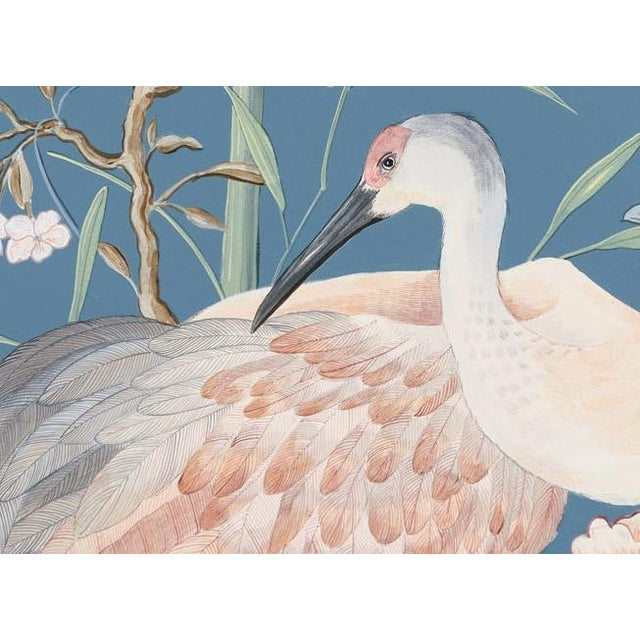 Textile “More Than Birds” Chinoiserie Blue Egret Heron Triptych Painting by Allison Cosmos For Sale - Image 7 of 9