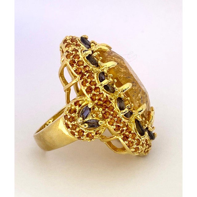 Bochic "Orient" Vintage Natural Yellow Sapphire, Citrine & Sapphire Set 18K Gold & SilveR Natural Center Oval Shape...