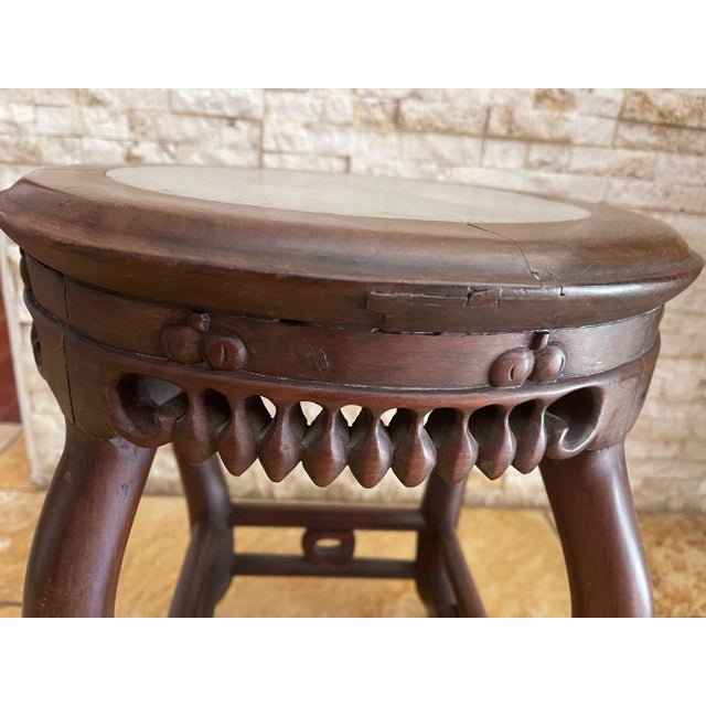 Early 19th Century Chinese Blackwood and Natural Gray Marble Top Tables - Set of 2 For Sale - Image 4 of 6