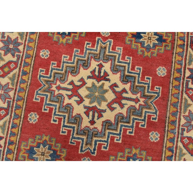 Kazak Runner 2’8” X 6’7” Red Wool Tribal Hand-Knotted Oriental Rug For Sale - Image 4 of 11