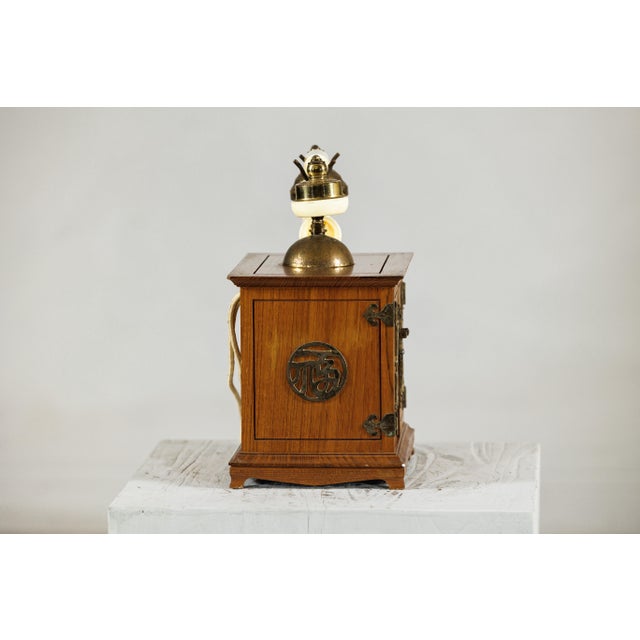 Brown Vintage Chinese Telephone with Brass Details and French-Inspired Design For Sale - Image 8 of 18