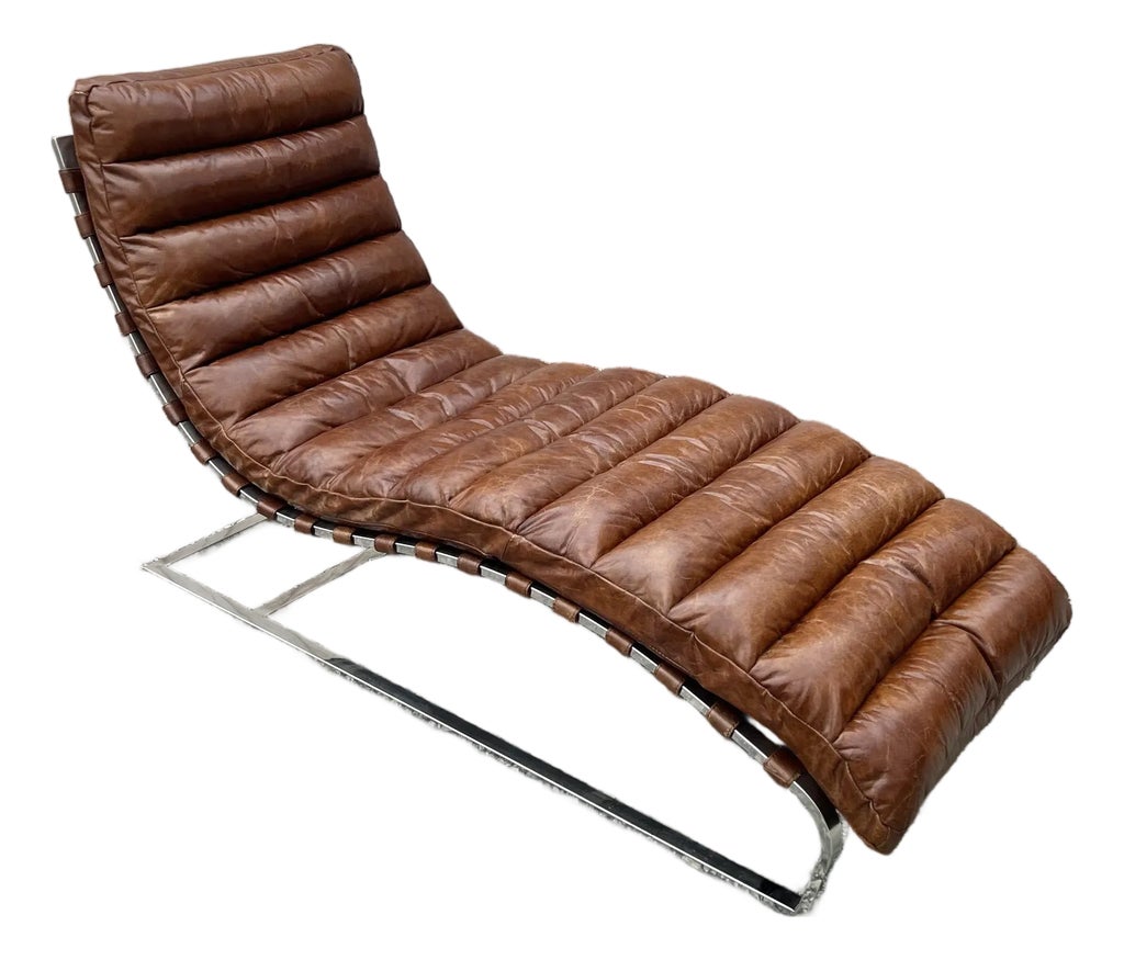 Restoration Hardware Leather Oviedo Chaise Lounge Chair | Chairish