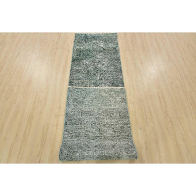 Tabriz Runner 2’5” X 9’6” Blue Wool Vintage Overdyed Hand-Knotted Rug For Sale - Image 12 of 13
