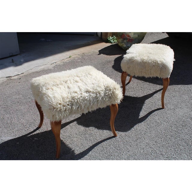Stools in Walnut and Sheep's Wool, 1970, Set of 2 For Sale - Image 11 of 13