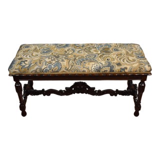 1900s Antique Victorian Carved Dark Mahogany Window Bench For Sale