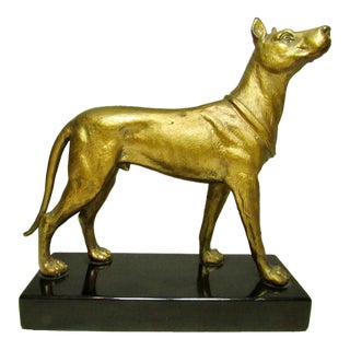 Vintage Gilt Metal Doberman Figurine For Sale